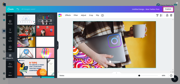 Sync your Canva account and start designing new banners and posts with lots of templates