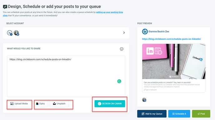 Create, design, plan, and schedule your social media posts here.