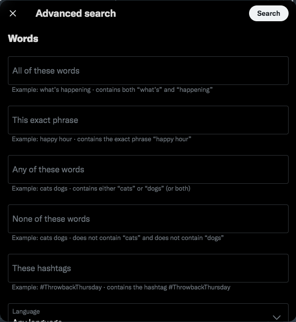 "words" part in advanced search