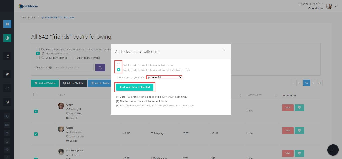 Then, to finish the process, click on the "Add selection to this list."