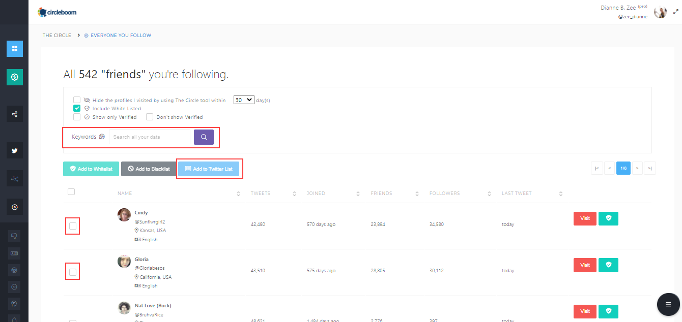 You can also use the search bar to find a specific Twitter user. Then, click the blue "Add to Twitter List" button.