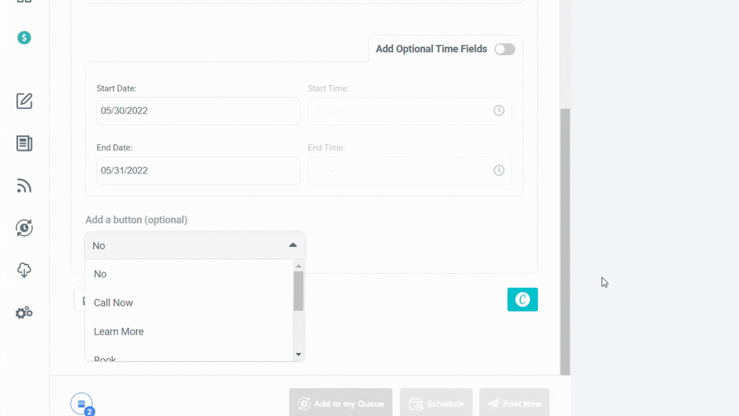 Choose a specific button and put the related URL to your GMB post on Circleboom.