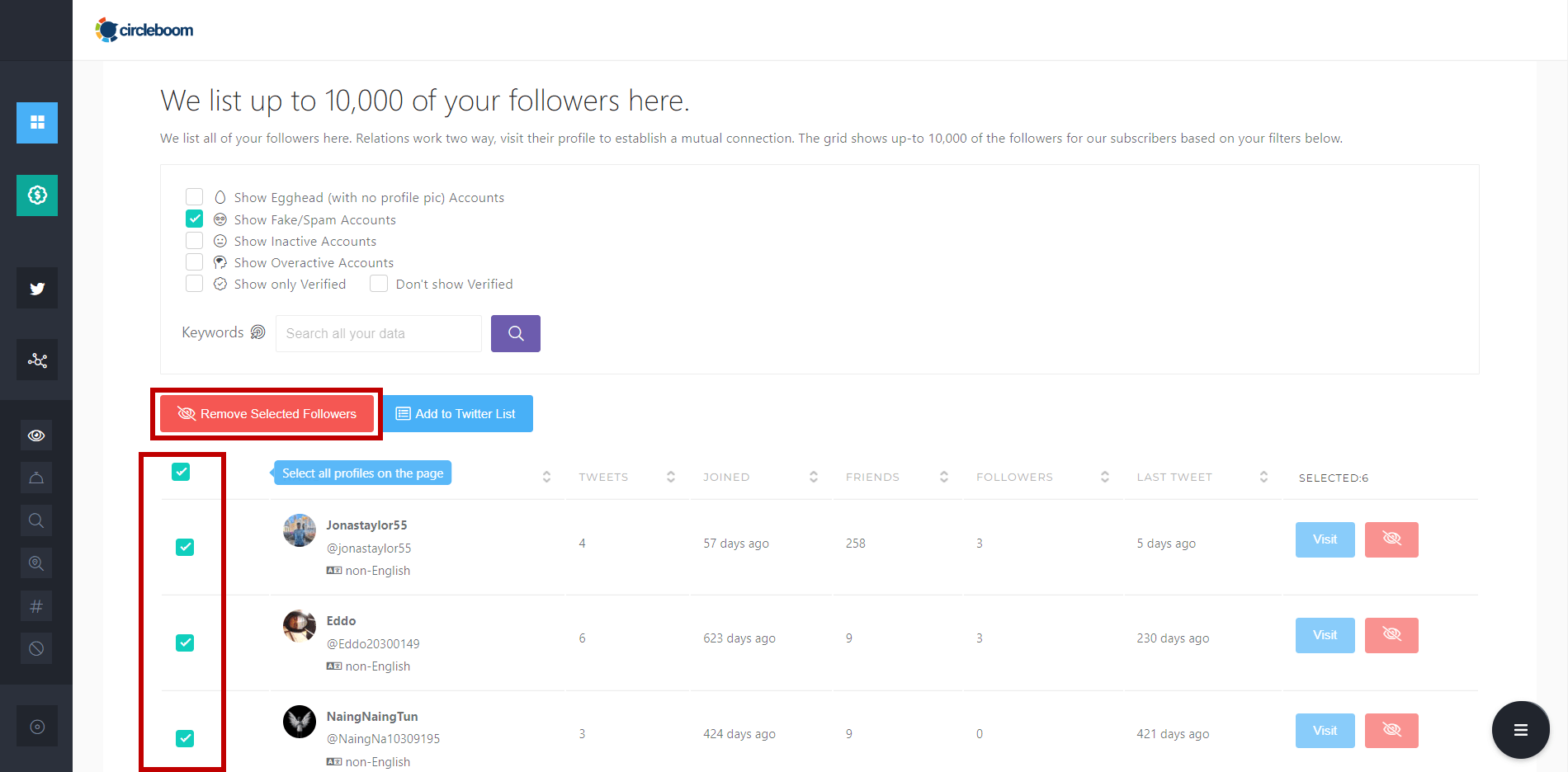 Remove Selected Followers