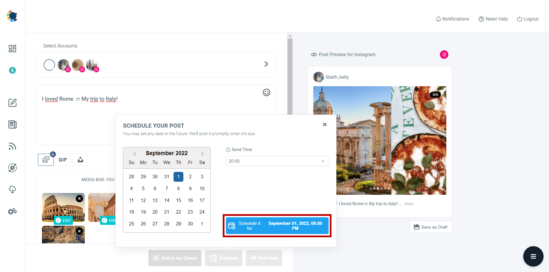 Instagram carousel post scheduler