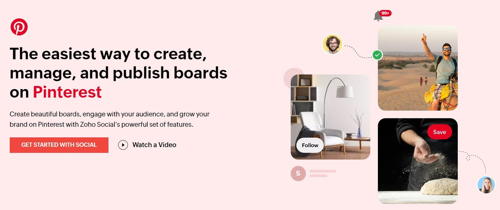 Zoho Social provides management services on Pinterest and helps create wonderful boards