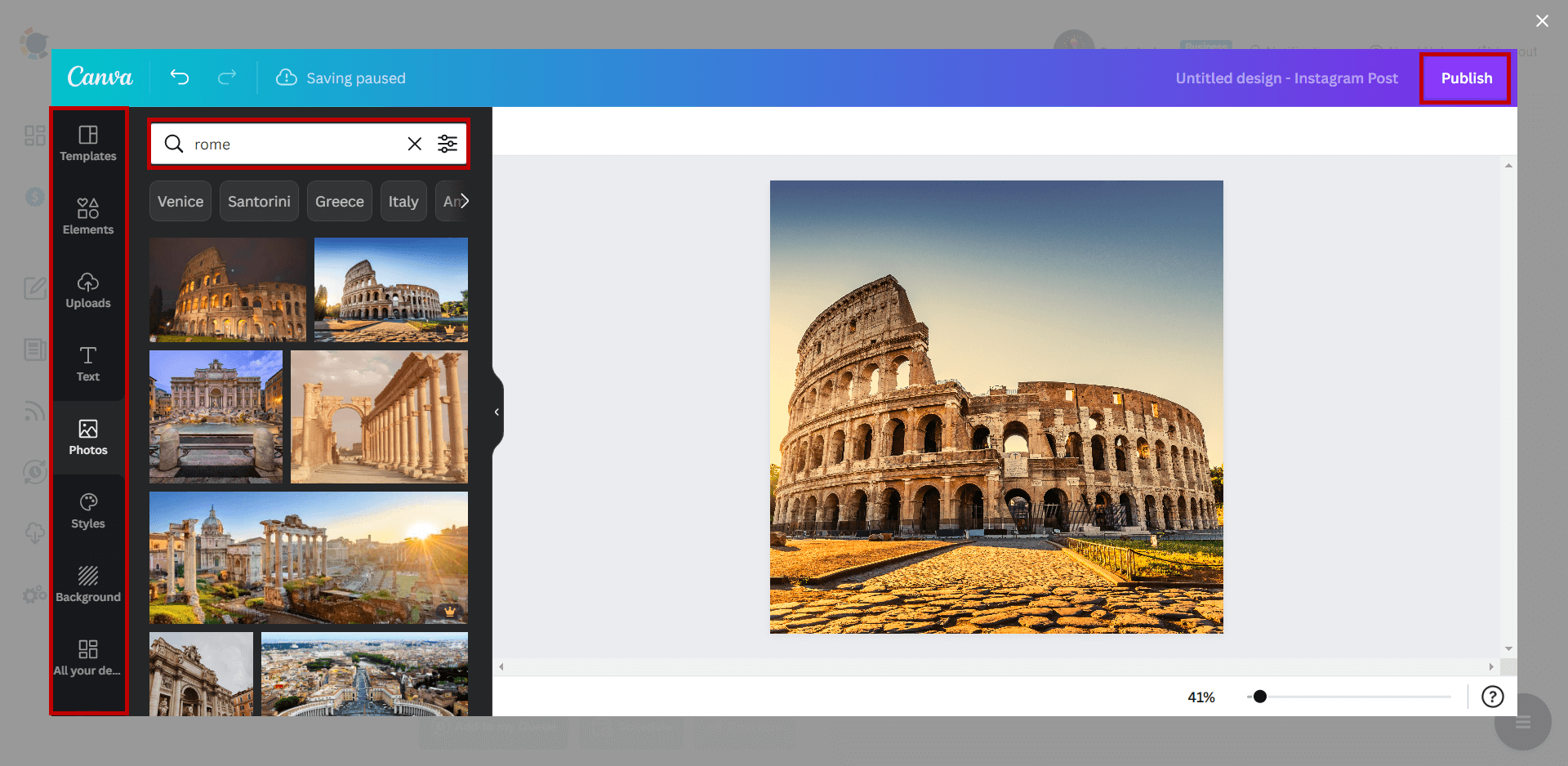 Designing an Instagram post on Canva