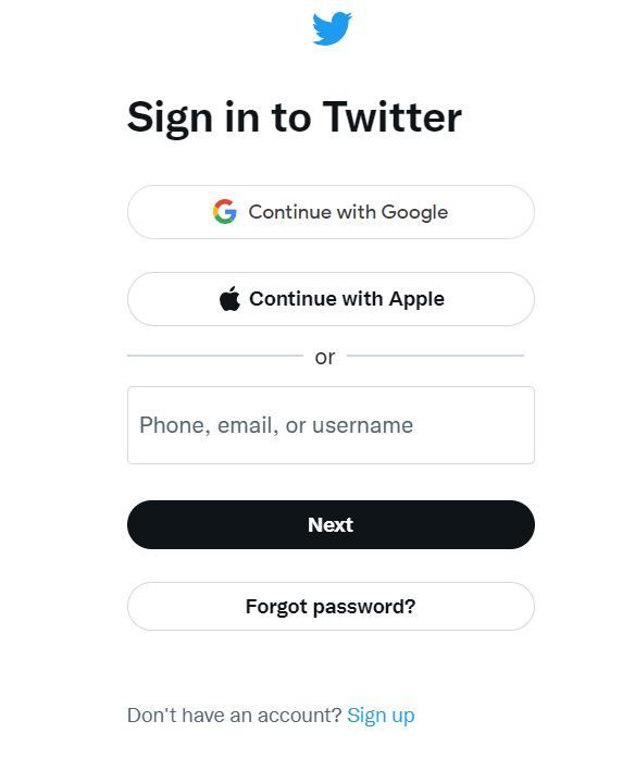 You can login your Twitter account with your personal info, Google, or & Apple
