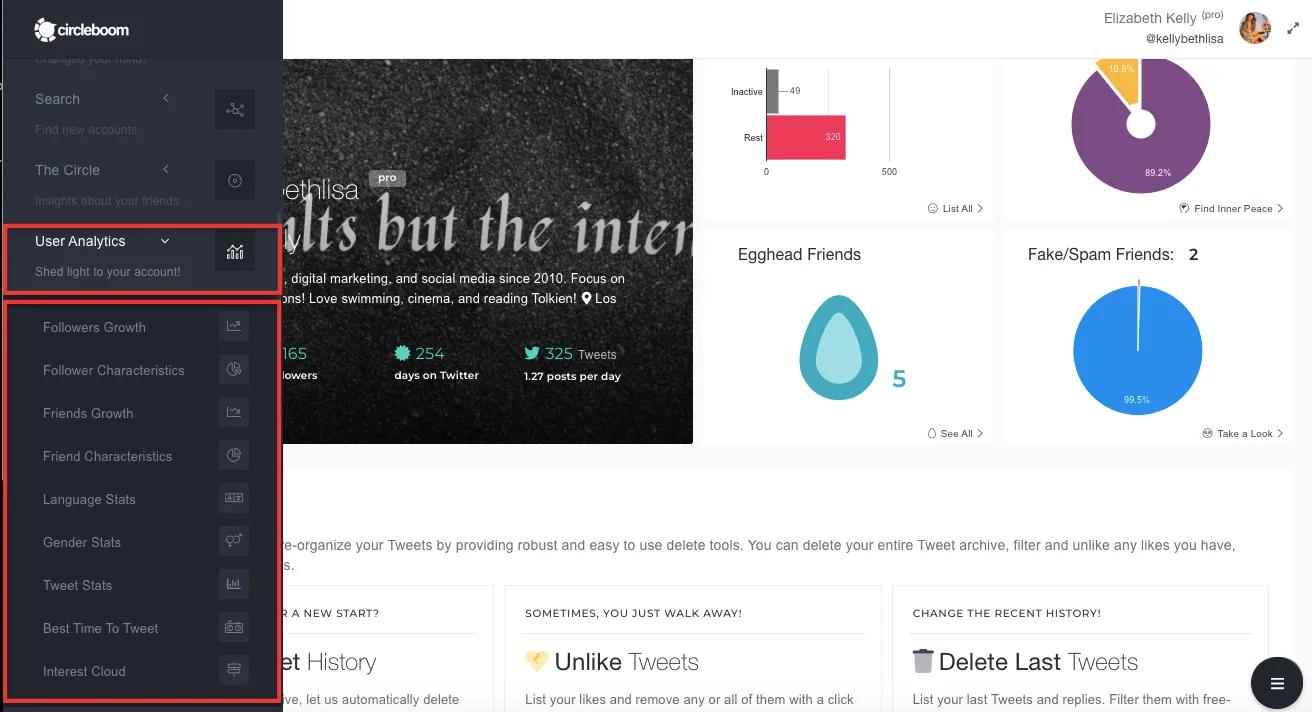 In the sidebar, you find the User Analytics tool.