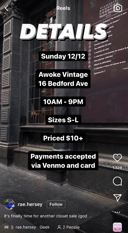 A business example on Instagram