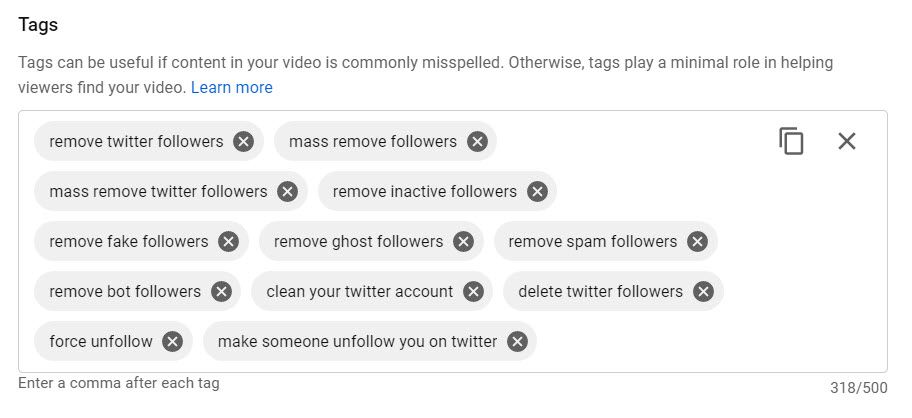 Youtube video tags