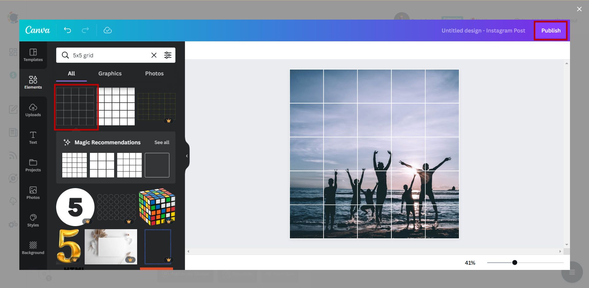 5x5 grid layout for Instagram