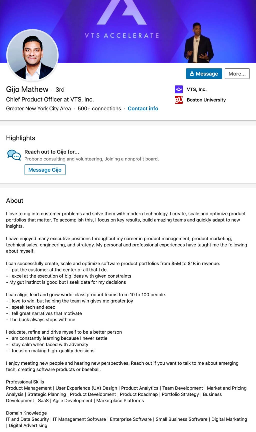 LinkedIn profile example