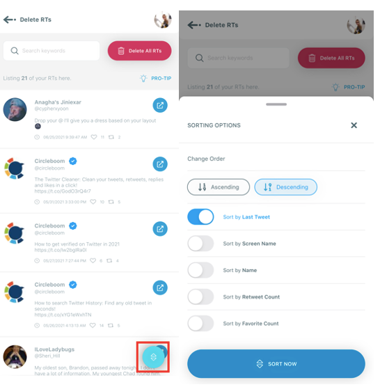 You can sort your retweets to easily find the ones you want to delete