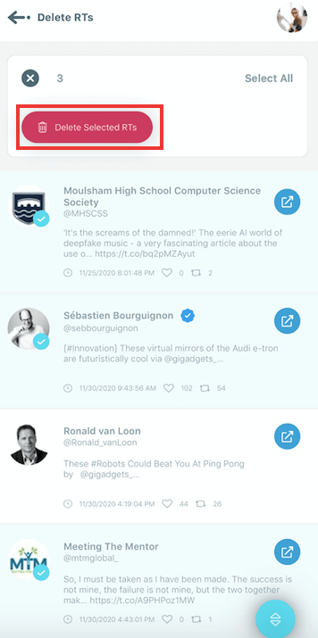 bulk delete retweets on iPhone