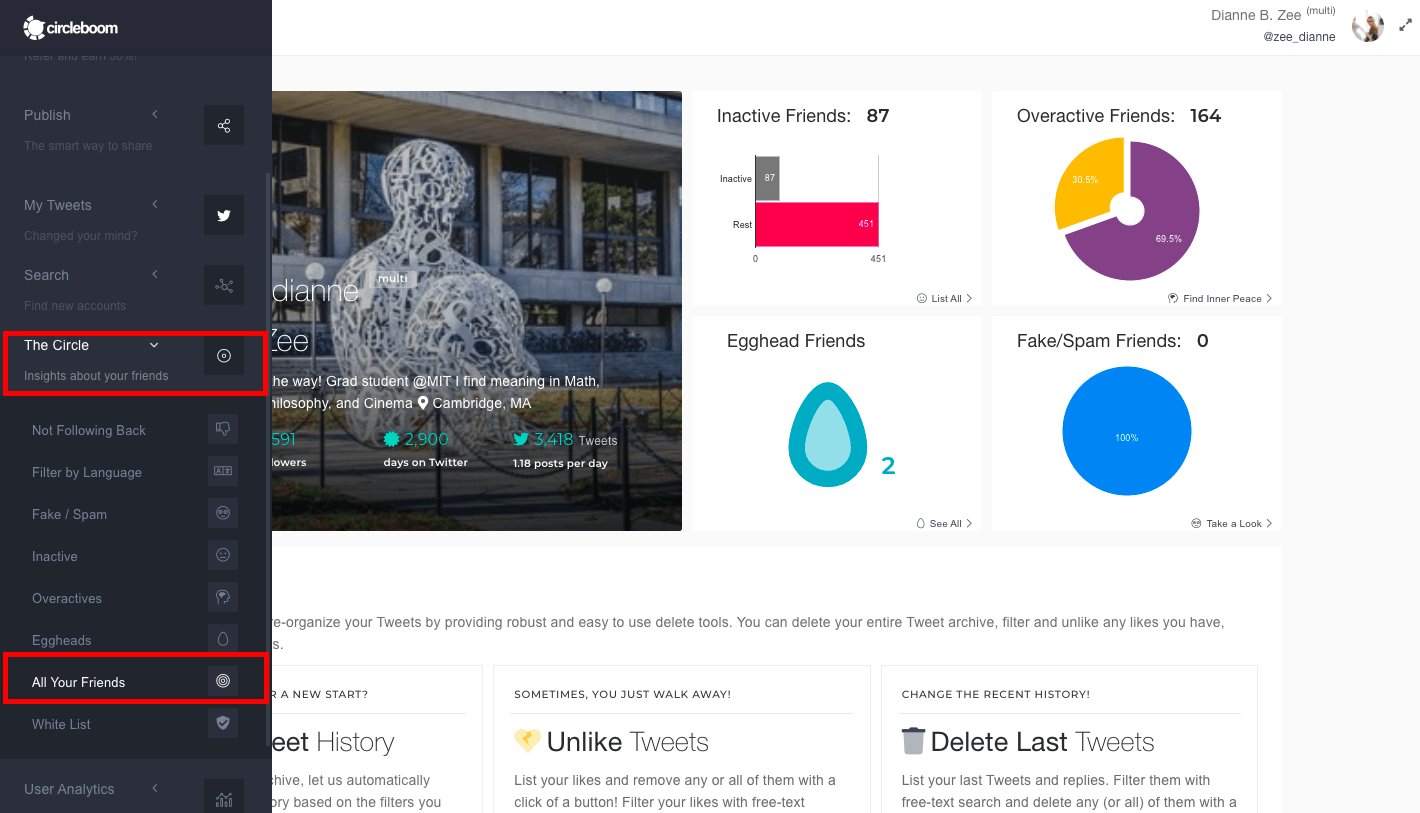 Circleboom's Twitter list manager tool helps you to organize your Twitter followers and followings.