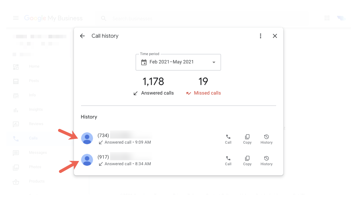 Google Business calls