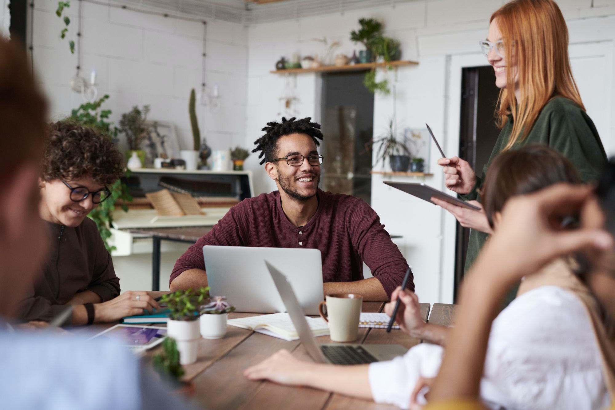 Having a business meeting with a smile