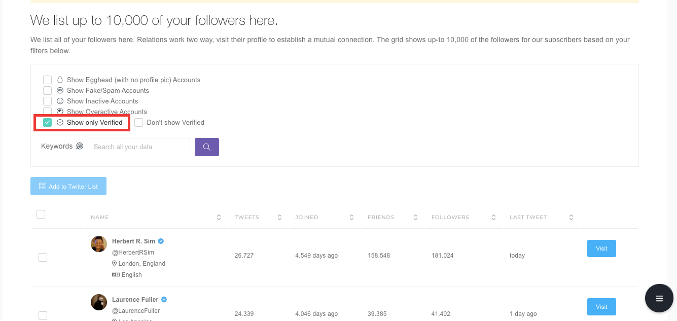 Show only verified