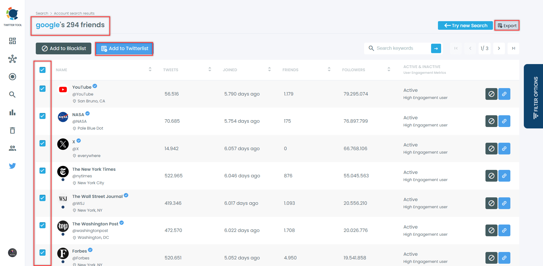Create Twitter lists with Google's friends