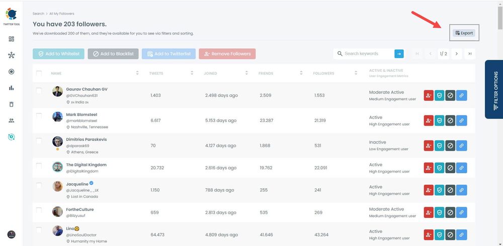 Order your followers by follower count
