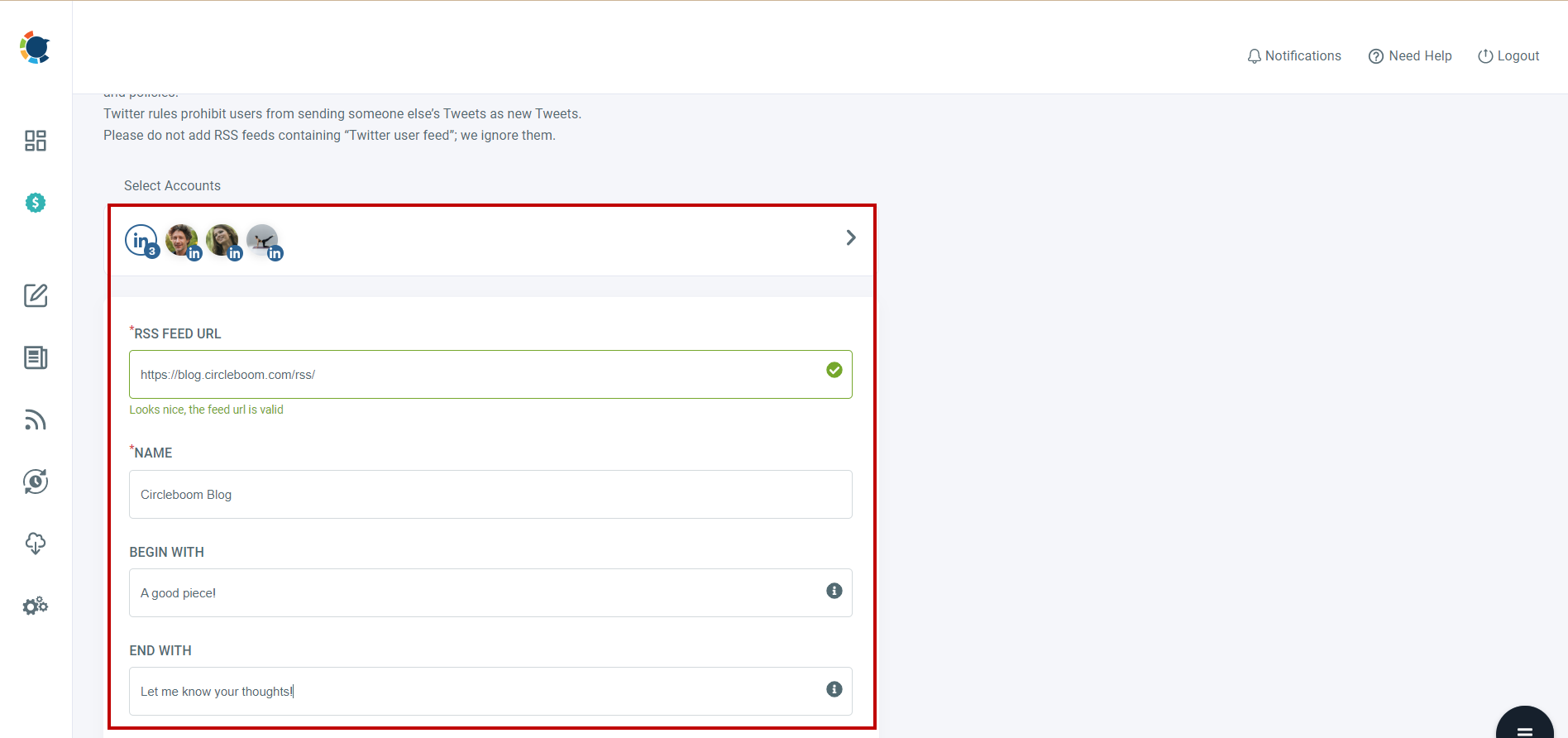 RSS Feed for LinkedIn accounts