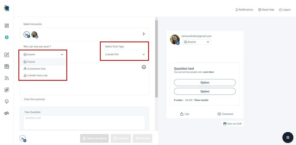 Circleboom also lets you create and share polls on Linkedin.