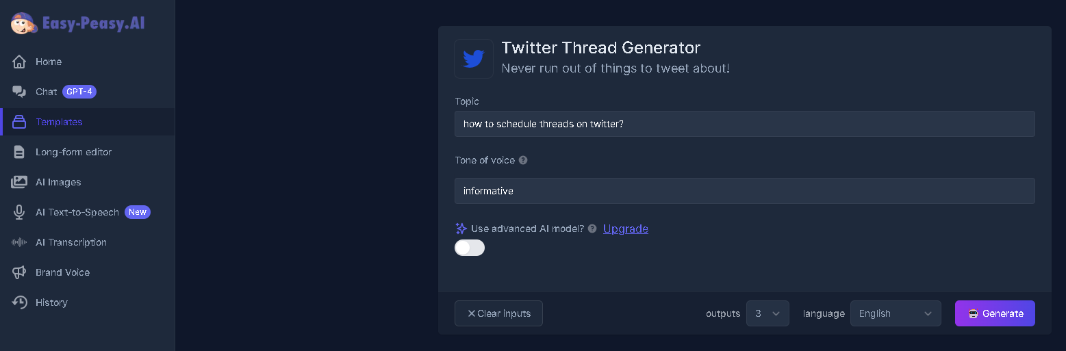 Easy-Peasy.AI is far from being a Twitter thread maker.