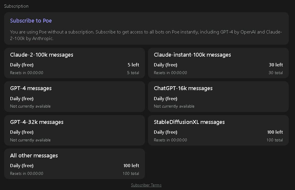 Poe offers access to ChatGPT depending on its subscriptions.