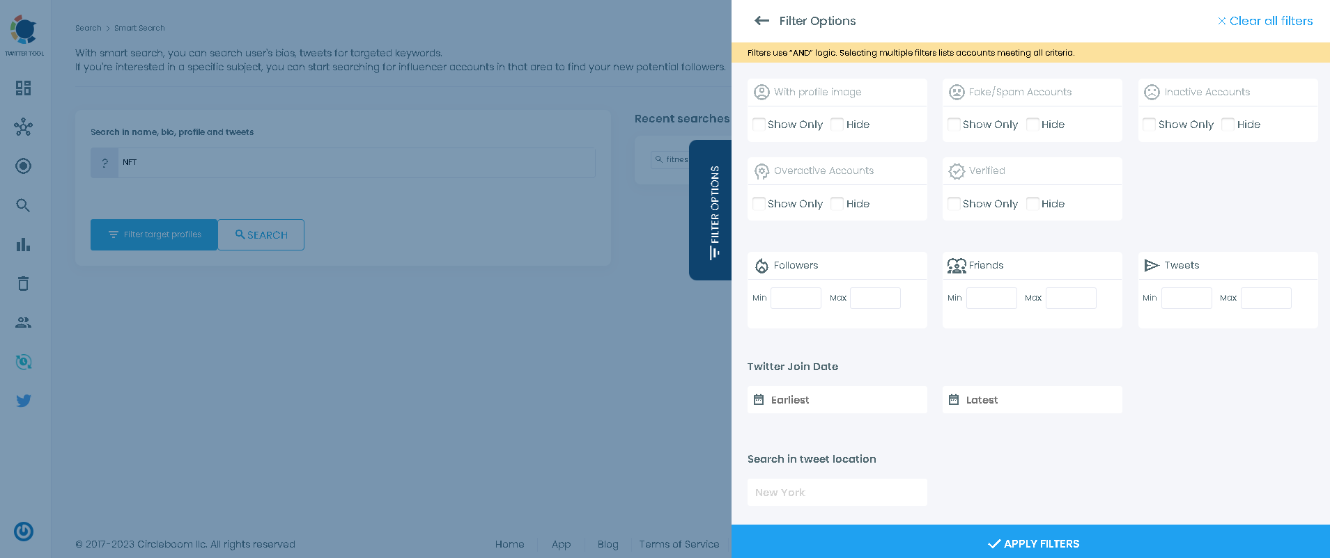 Circleboom's smart search feature is helpful to find influencers on Twitter.