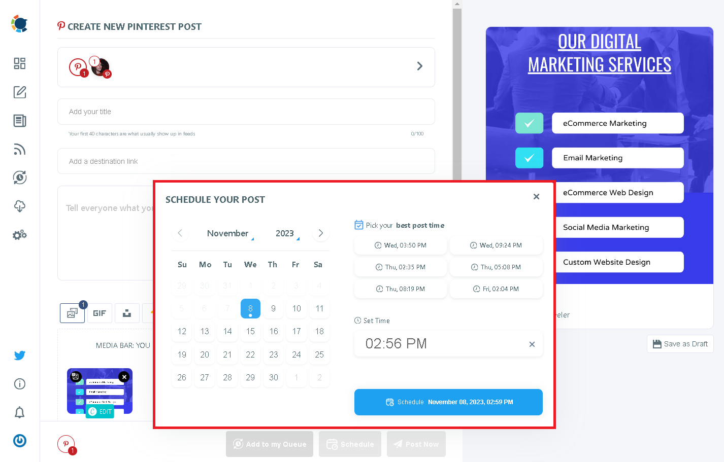Circleboom lets you schedule your Pinterest posts.