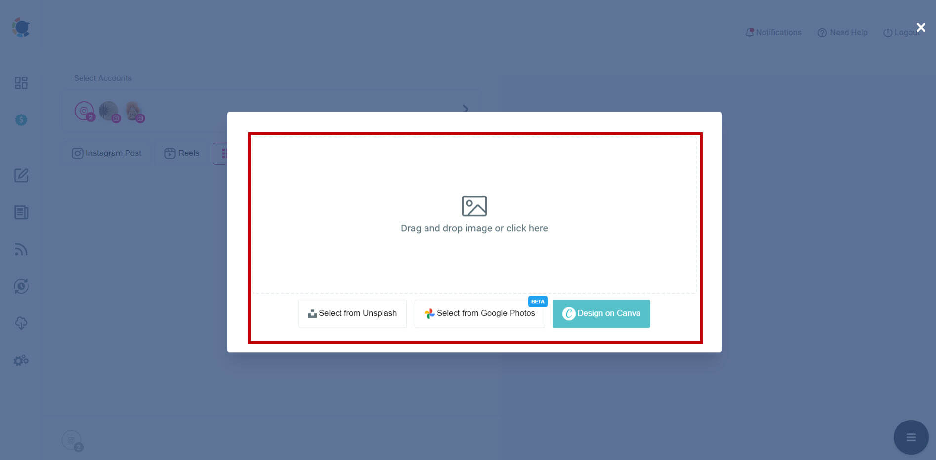 Upload your own images or select an image from built-in tools.