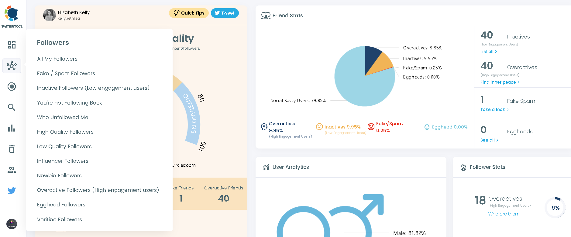 You can see your followers grouped by many criteria with Circleboom.