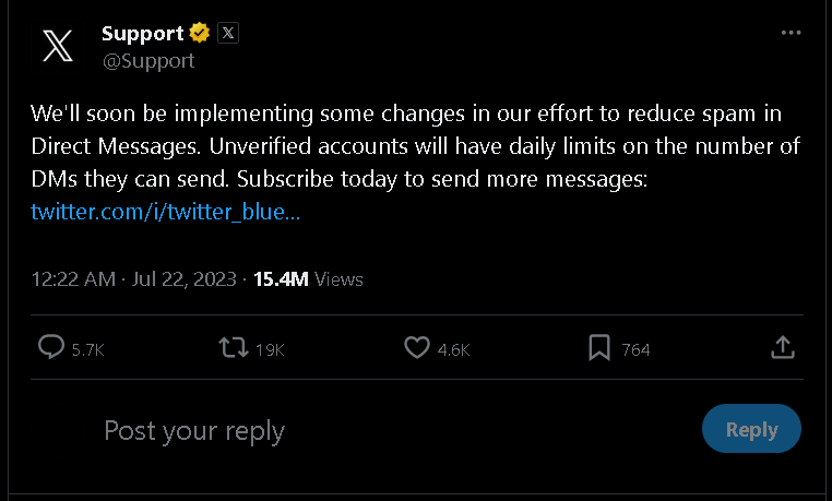 Twitter blue DM limit is planned to be differentiated from regular users.