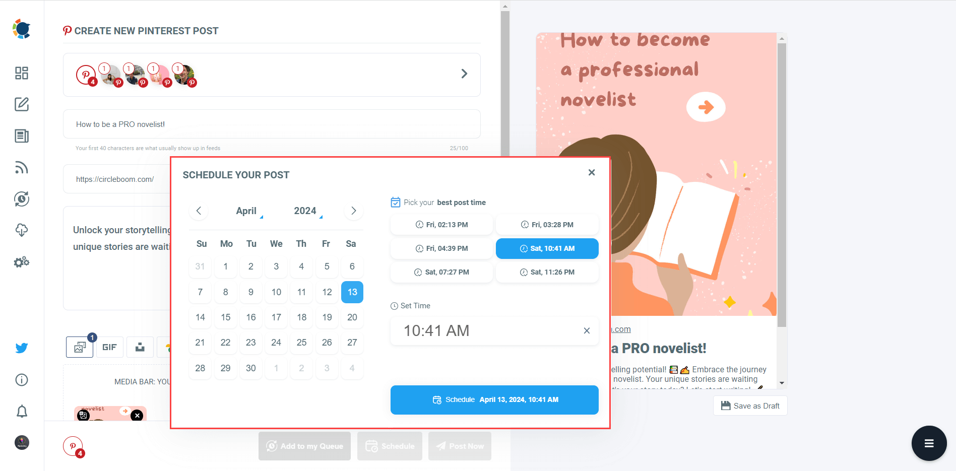Schedule your auto-generated Pinterest posts to achieve true Pinterest automation.