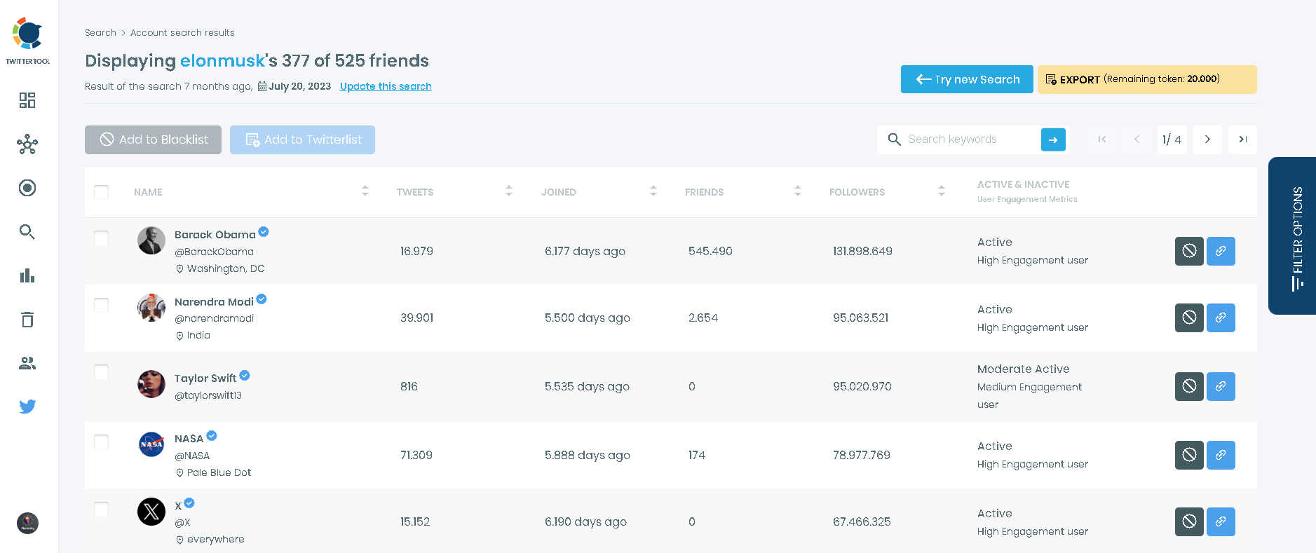 Accounts matching your Twitter search criteria will be listed.