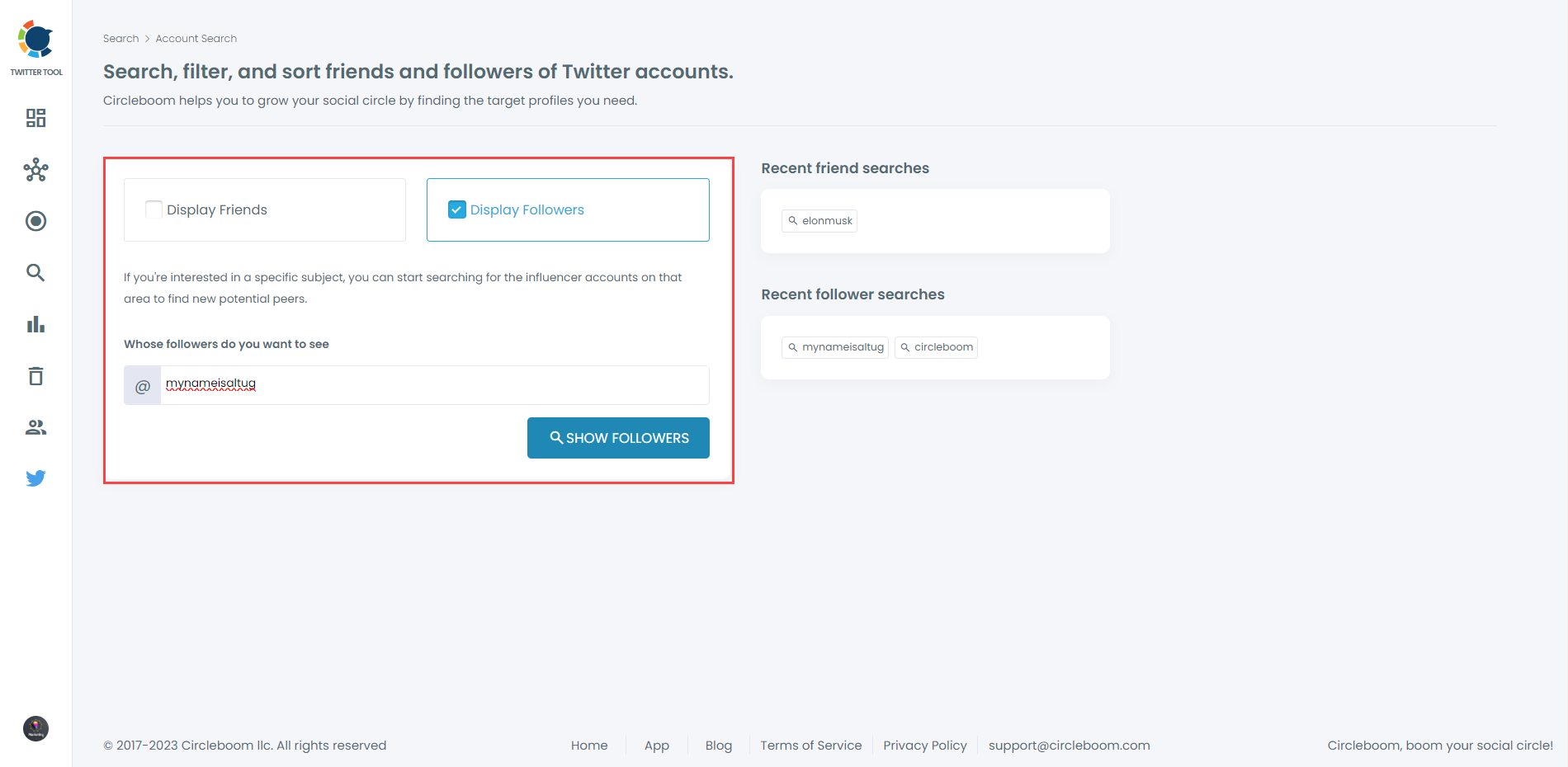 You can also search for followers and friends on Circleboom.