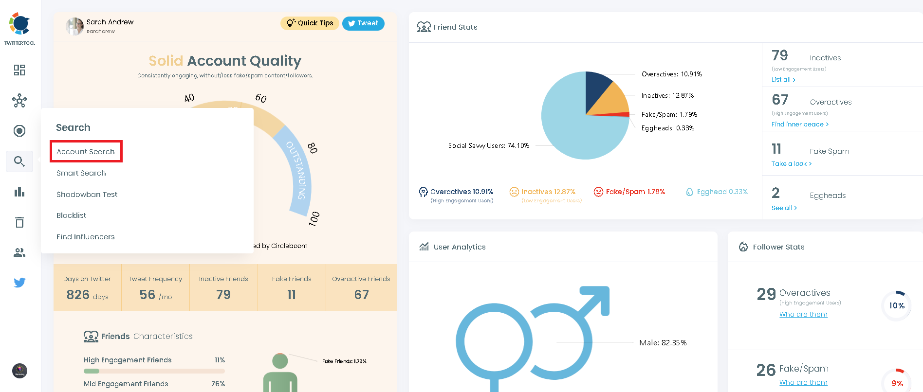 Circleboom's account search helps you see all of someone’s followers on Twitter.