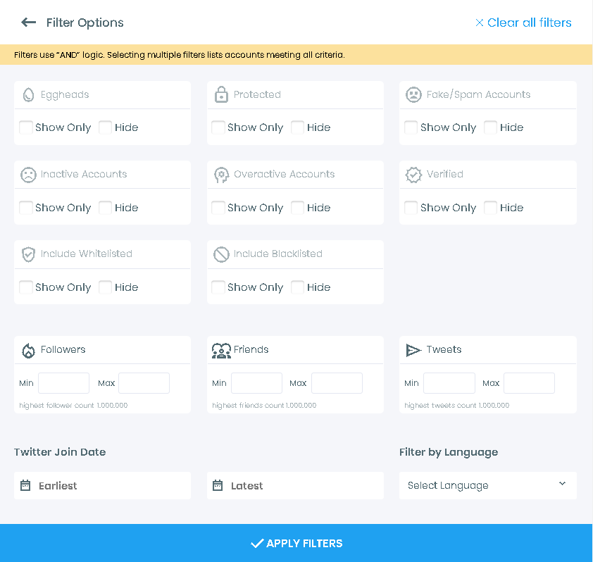 Apply Circleboom's advanced Twitter search filters to refine your search.