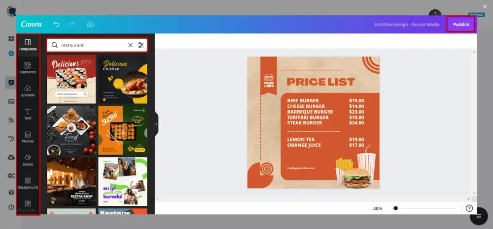 Menu preparation for restaurants