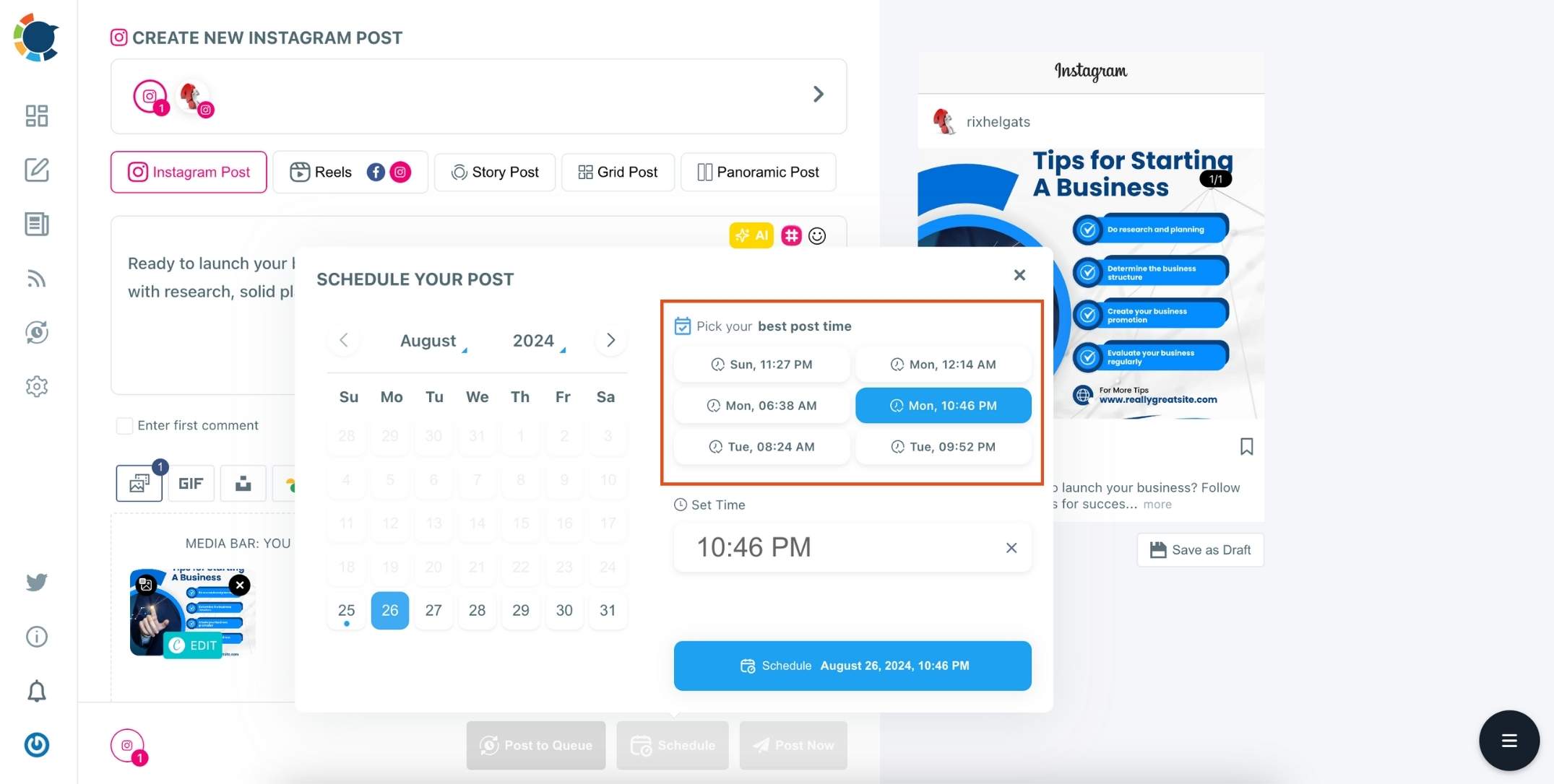Find the best hours to post on Instagram.