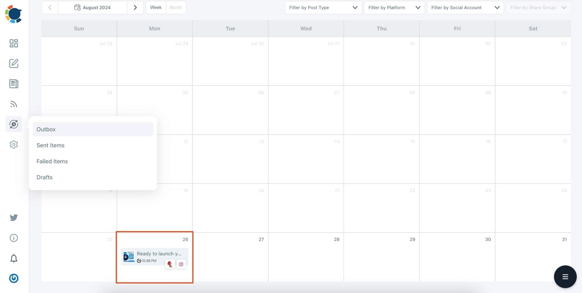 Social media scheduling calendar.
