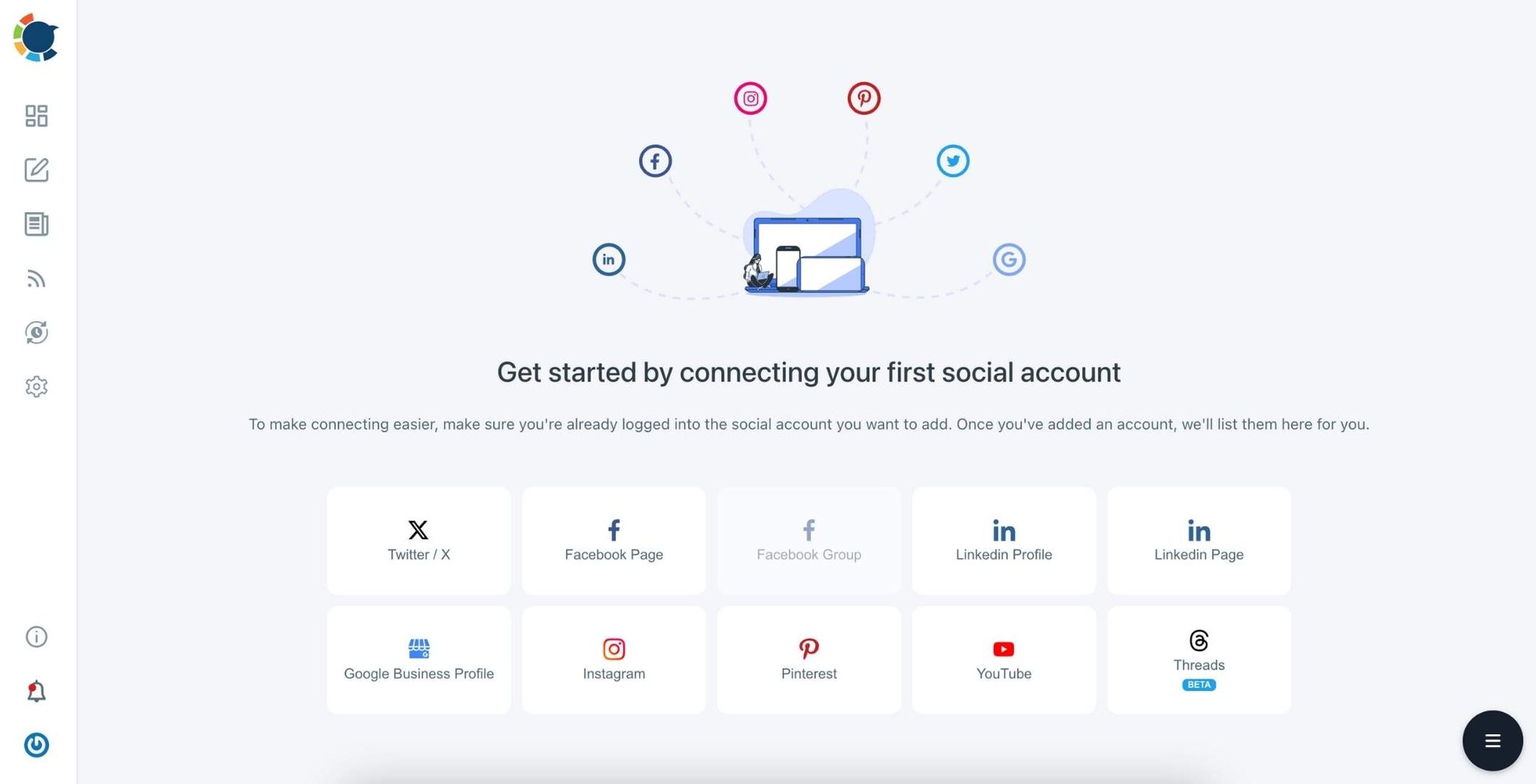 You can manage Twitter, Instagram, Facebook, LinkedIn, Pinterest, and Google Business Profile on the same dashboard.