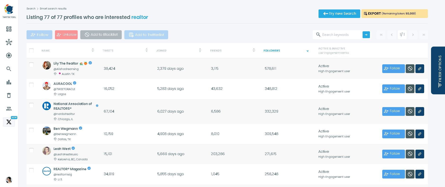 View, follow, and export real estate Twitter accounts with Circleboom