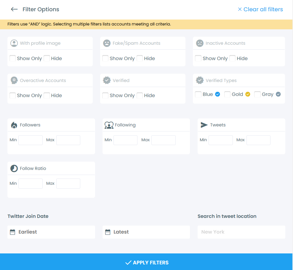 Advanced Twitter search filters on Circleboom