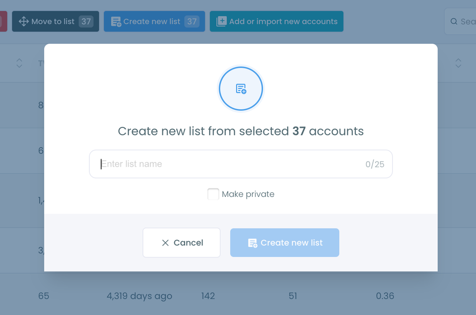 Create new list