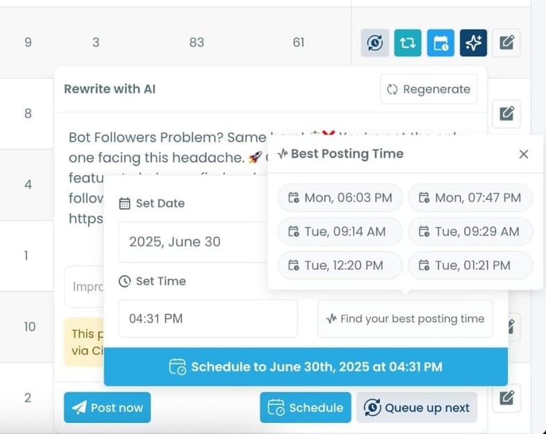 Click “Schedule” and select the best time to post.