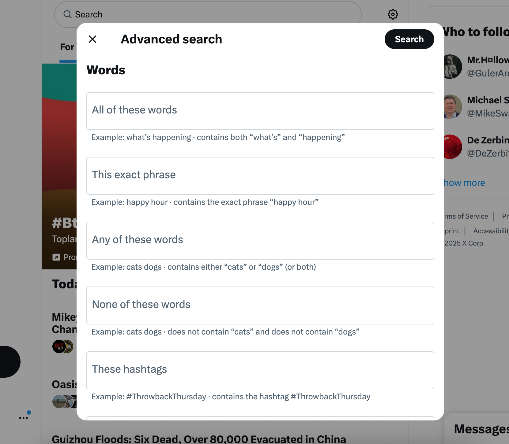 X Advanced Search