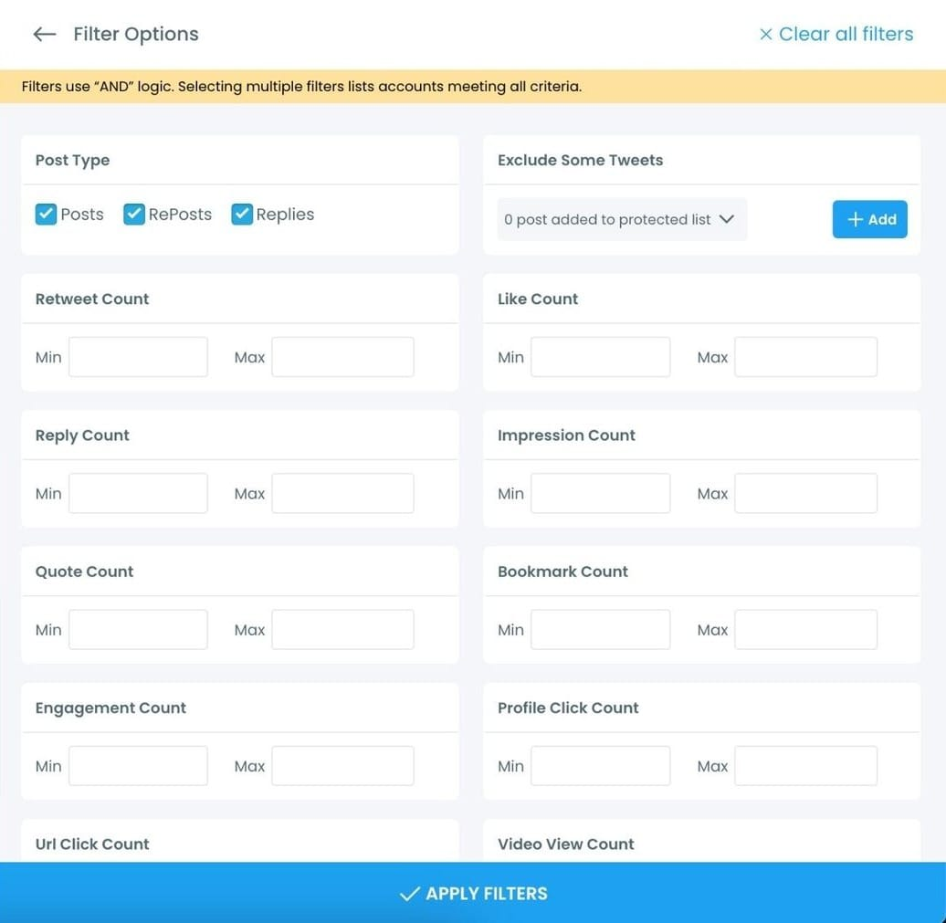 Filter Options