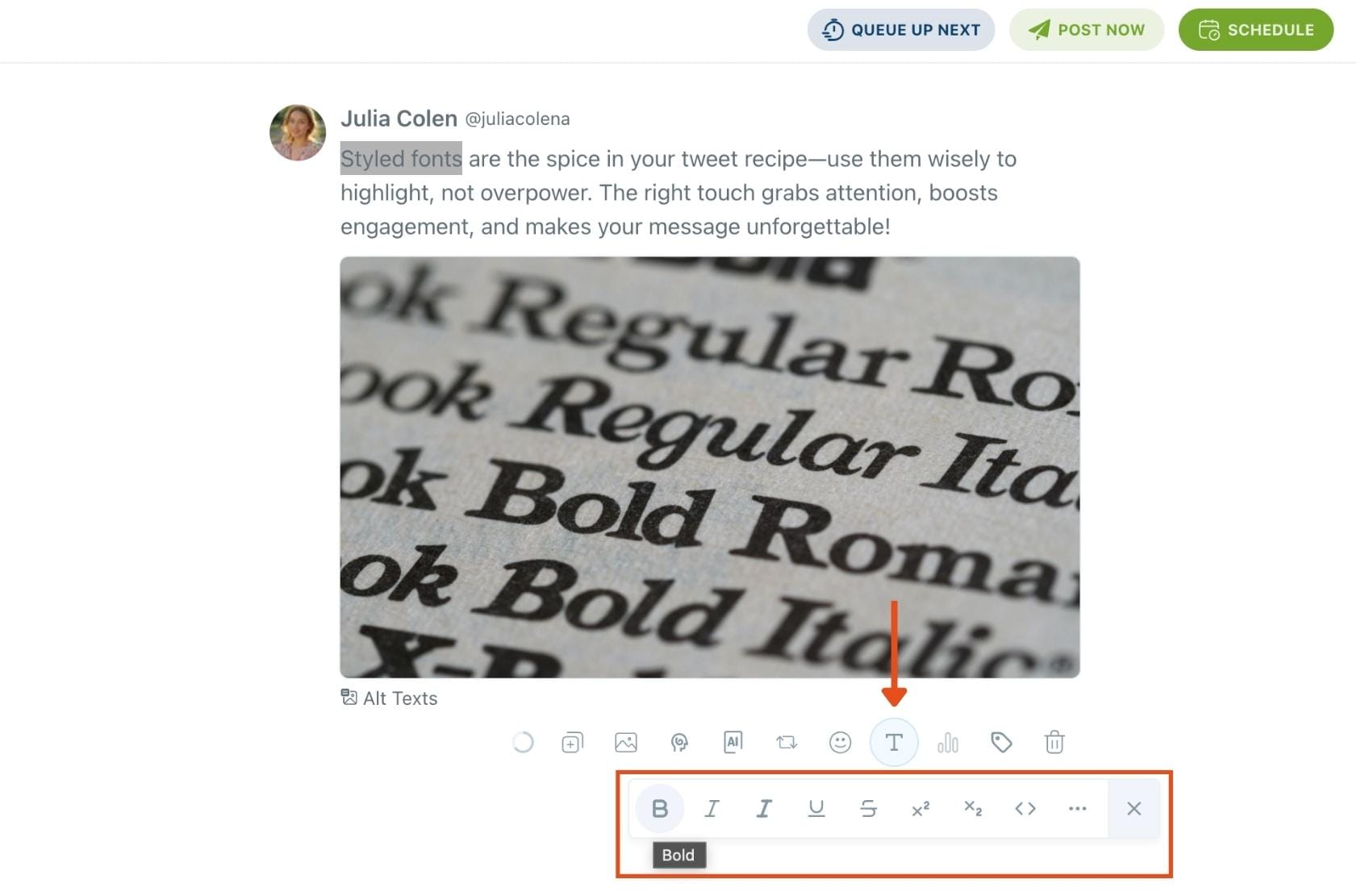 Text options for X