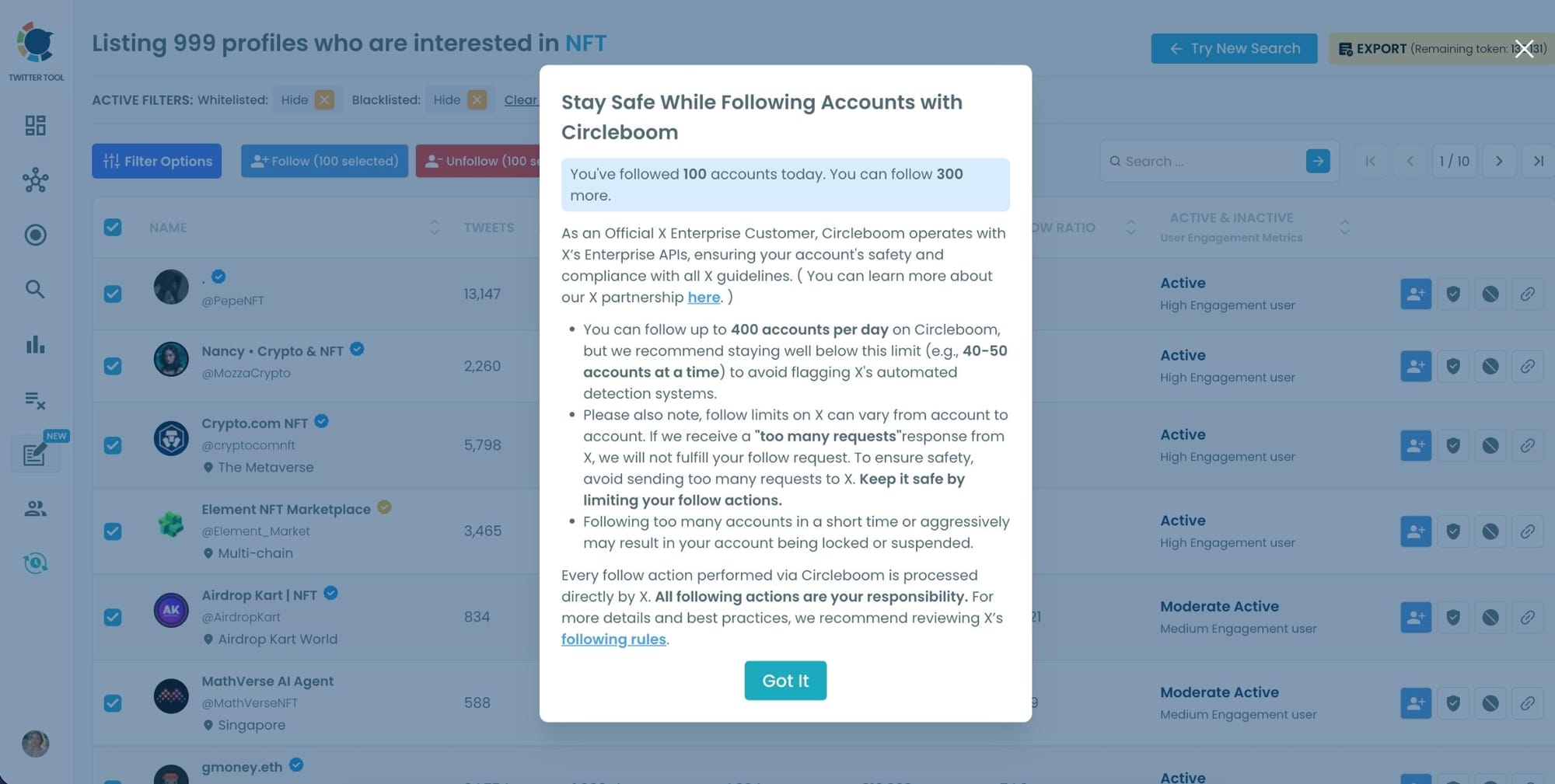 Circleboom reminds you of X’s follow limits